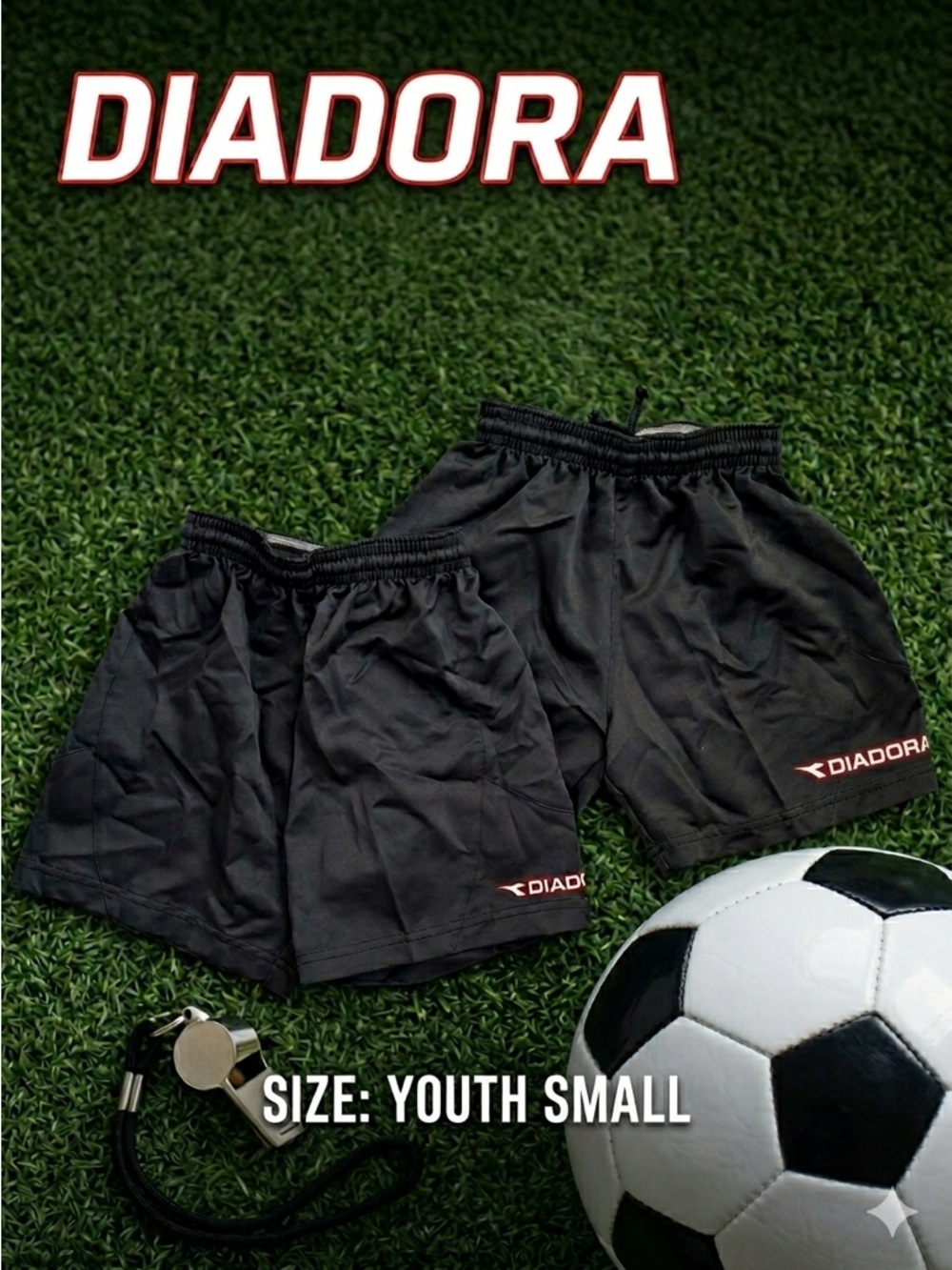 DIADORA Youth Soccer Shorts Black Moisture Wicking Unisex S(Y) BUNDLE of 2! NWT!